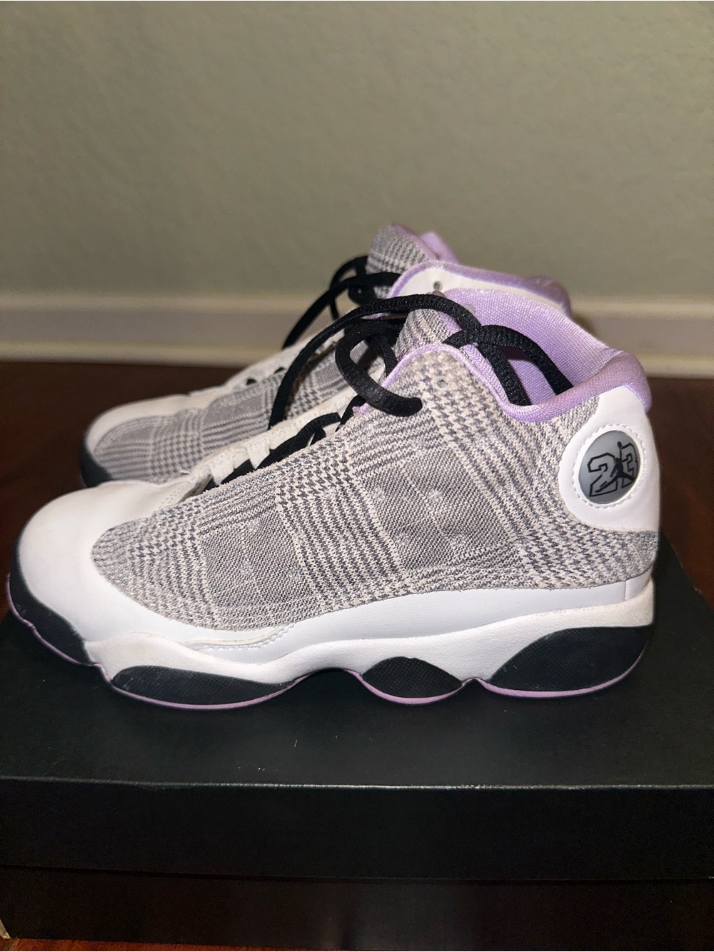 Jordan 13 Retros (Grey Plaid and Lilac) for girls